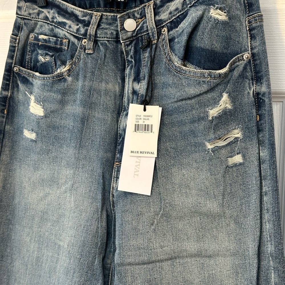 Blue Revival Distressed Blue Wide Leg Jeans size 30